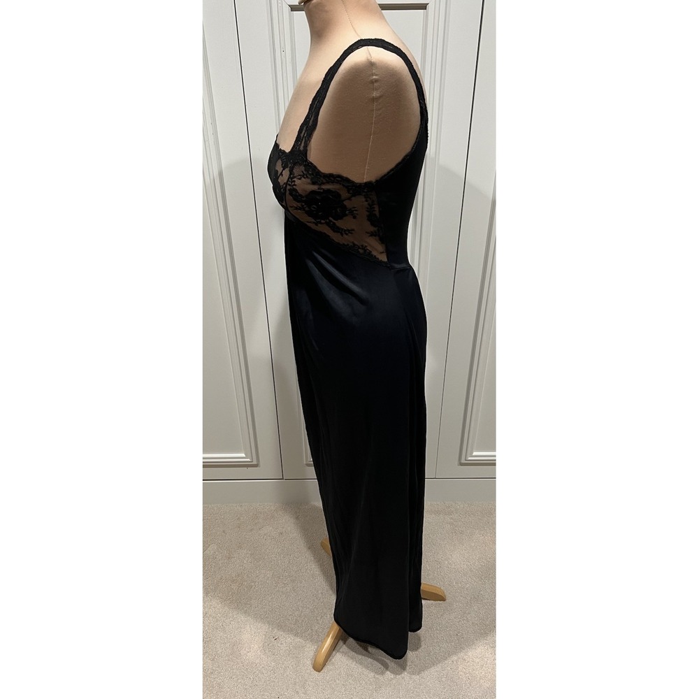 Vintage Montgomery Ward Black Long Slip Nightgown Lace Romantic Sexy Whimsigoth - Picture 5 of 7